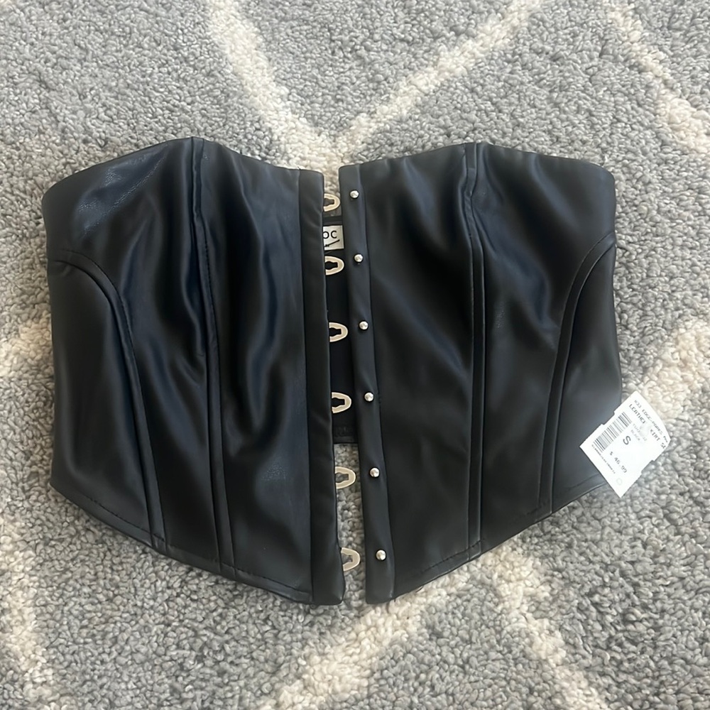 Black Faux Leather Strapless Corset Crop Top
